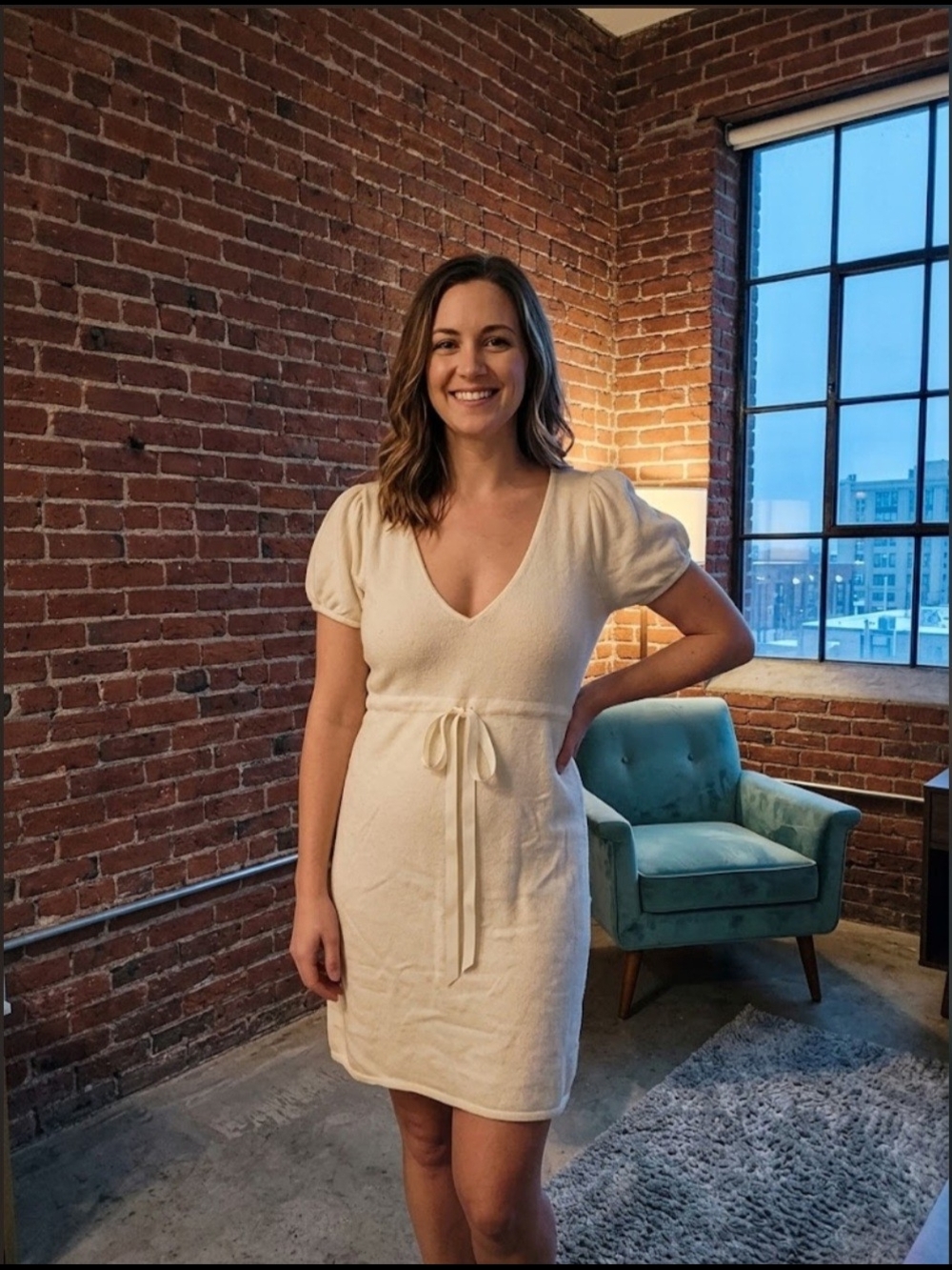 GAP Cream V-Neck Tie-Waist Midi Dress